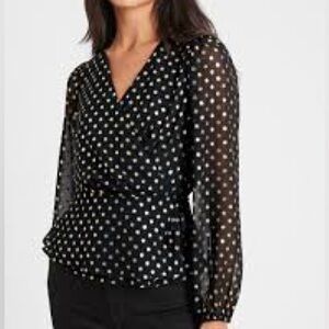 Banana Republic Going Out Top M Golden Sheer Black Wrap Blouse Y2K Long Sleeve